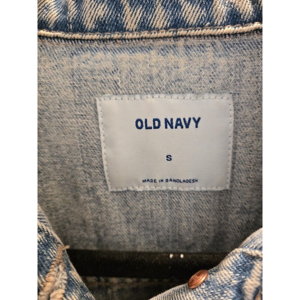 Old Navy Star Studded Collar Fray Denim Trucker Classic Jean Jacket Women’s L - Picture 5 of 12